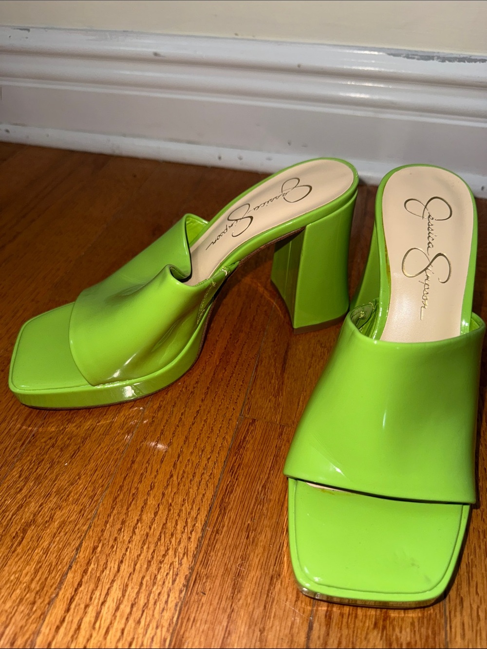 Jessica Simpson Neon Green Patent Block Heel Mules - Picture 4 of 4